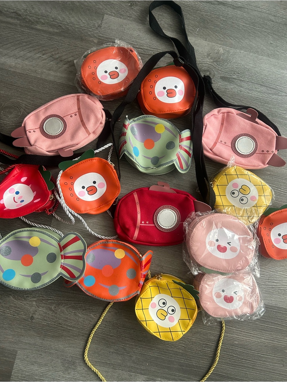 Kids Character Crossbody Bag set 15bags total brand new coin purse fruit design